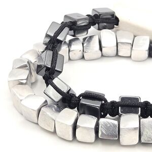 Isabella Adjustable Hematite Cube Bead Bracelet And Silver Tone Aluminum Black